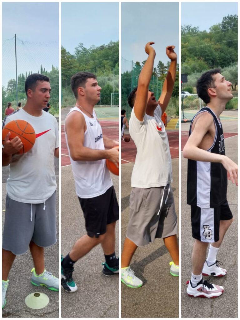 Tiro a canestro allenamento atleti viaggiatori a canestro